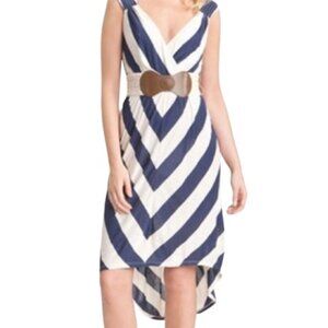 Remain ‘Nionne’ Navy & Cream Chevron Striped High-Low Hem Dress - NWT